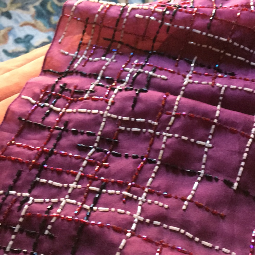 BURBERRY Gorgeous Beaded Merlot Silk Wrap, Scarf - Picture 4 of 4